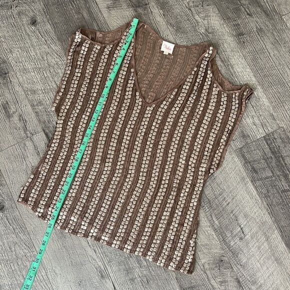 Parker 100% silk embroidered brown cut off top blouse outgoing Sz S - Picture 9 of 10